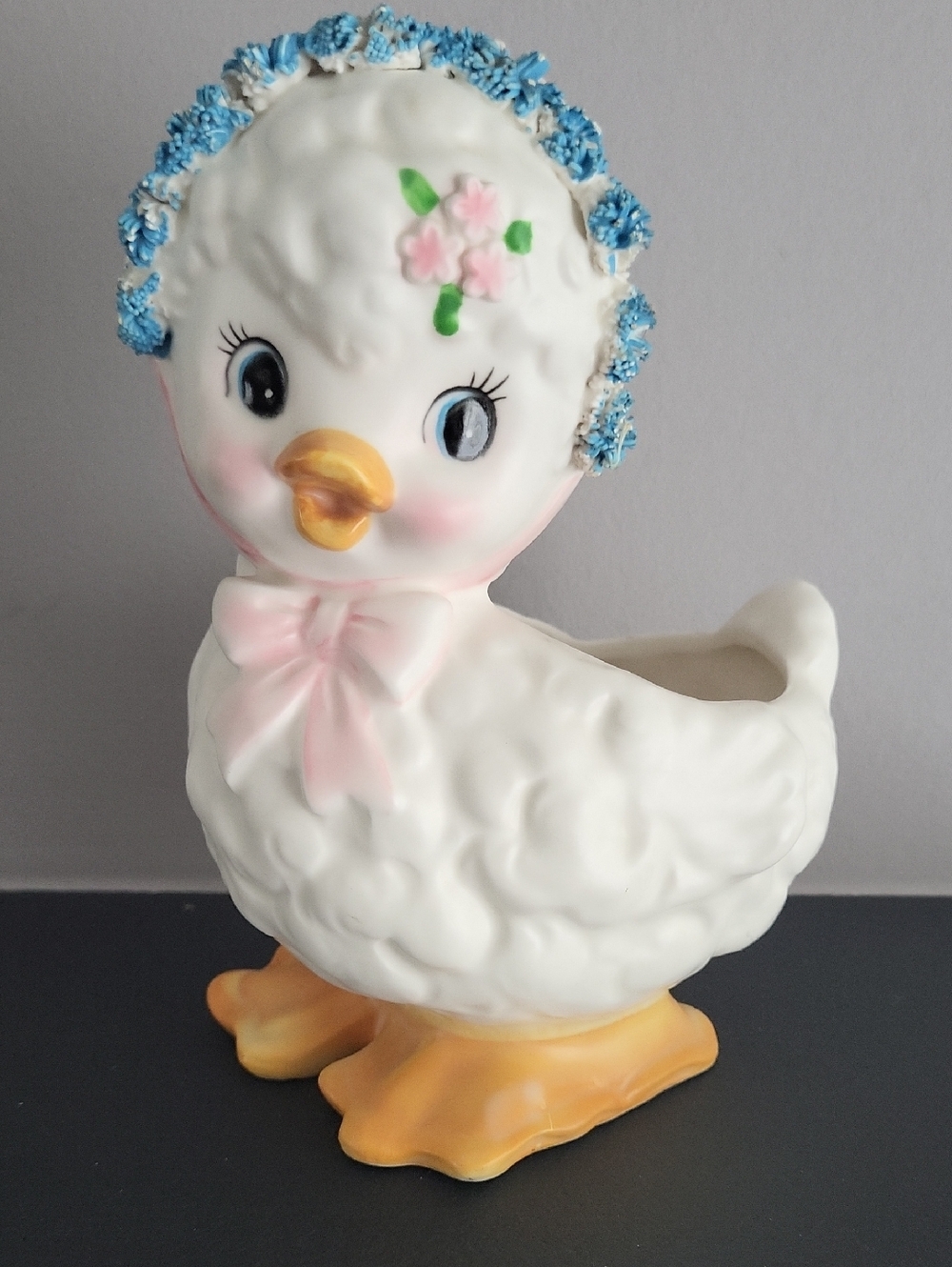 VTG 1963 Samson Import Co Duck Planter/Blue Spaghetti Trim • Mid-Century Kitsch